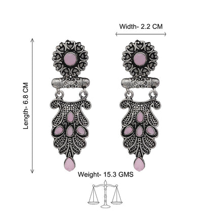 Swirly stone studded dangler earring (Baby Pink)