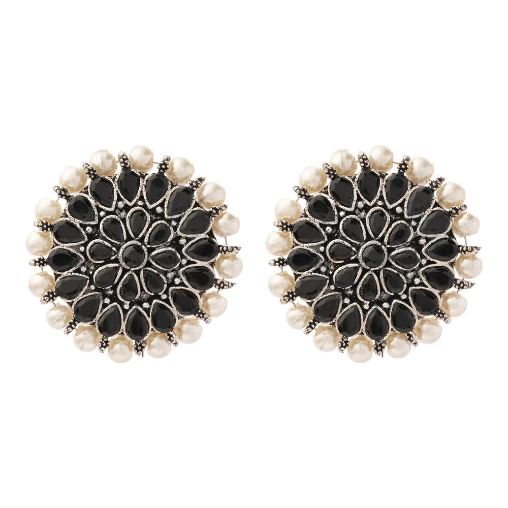 Peacock glow stone studded dangler earrings (White) Desi Diva stud earring (Black) Combo set