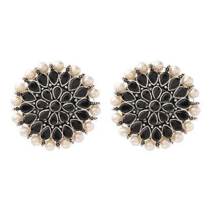 Peacock glow stone studded dangler earrings (White) Desi Diva stud earring (Black) Combo set