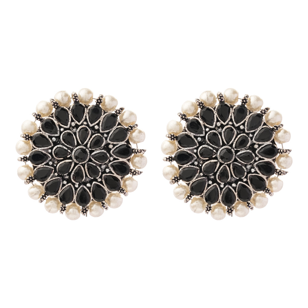 Royal Triple Bell Layered Jhumka Earring (Black) Desi Diva stud earring (Black) Combo set