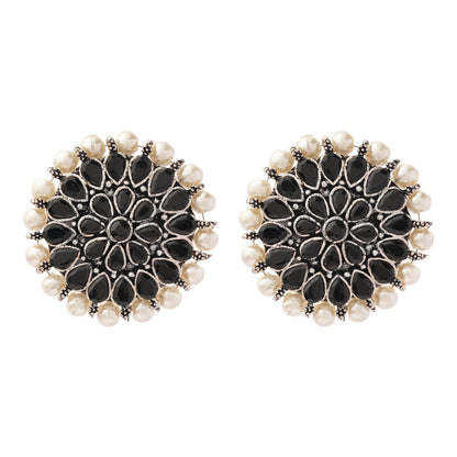 Royal Triple Bell Layered Jhumka Earring (Black) Desi Diva stud earring (Black) Combo set