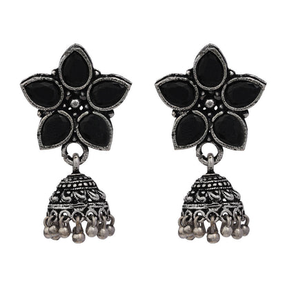 Carved Charm Dangler earrings (White) Beauty Bloom ghunghroo jhumki earring (Black) Combo set