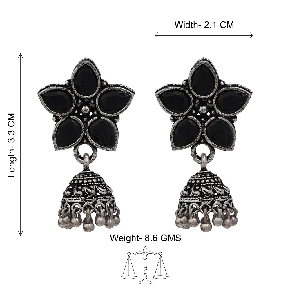Carved Charm Dangler earrings (White) Beauty Bloom ghunghroo jhumki earring (Black) Combo set
