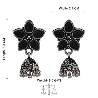 Carved Charm Dangler earrings (White) Beauty Bloom ghunghroo jhumki earring (Black) Combo set