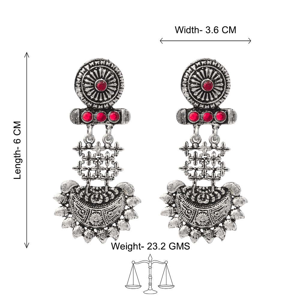 Carved Charm Dangler earrings (White) Enchanted Swing dangler earring (Red) Combo set