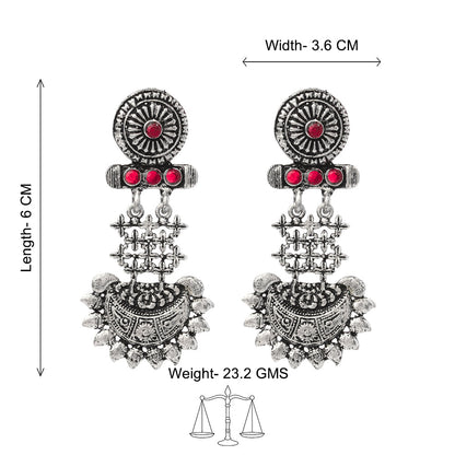 Carved Charm Dangler earrings (White) Enchanted Swing dangler earring (Red) Combo set