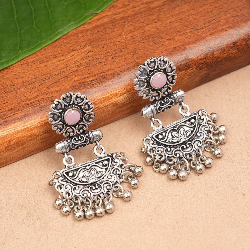 semi- circle hanging dangler earring (Baby Pink)