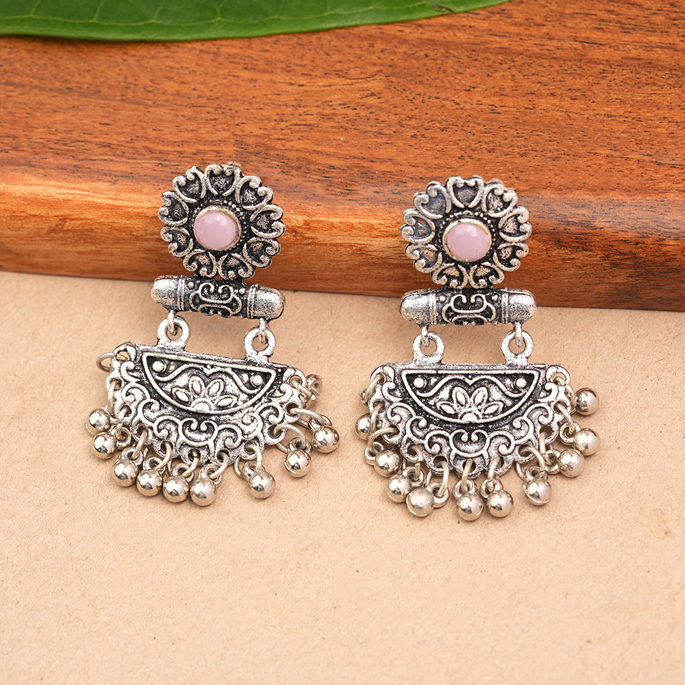 semi- circle hanging dangler earring (Baby Pink)
