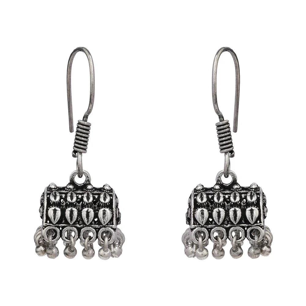 Peacock glow stone studded dangler earrings (White) Tiny Twinkle jhumki earring (Silver) Combo set