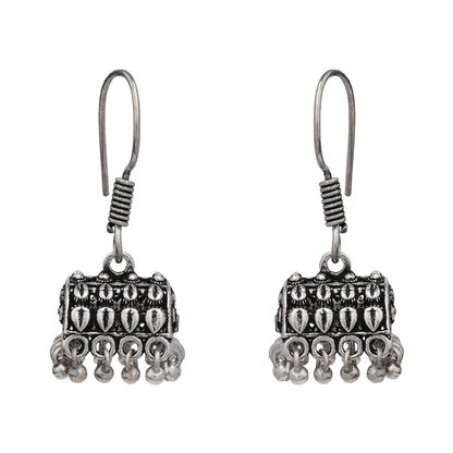 Peacock glow stone studded dangler earrings (White) Tiny Twinkle jhumki earring (Silver) Combo set