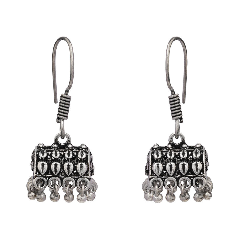 Royal Triple Bell Layered Jhumka Earring (Black) Tiny Twinkle jhumki earring (Silver) Combo set
