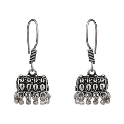Royal Triple Bell Layered Jhumka Earring (Dark Maroon) Tiny Twinkle jhumki earring (Silver) Combo set