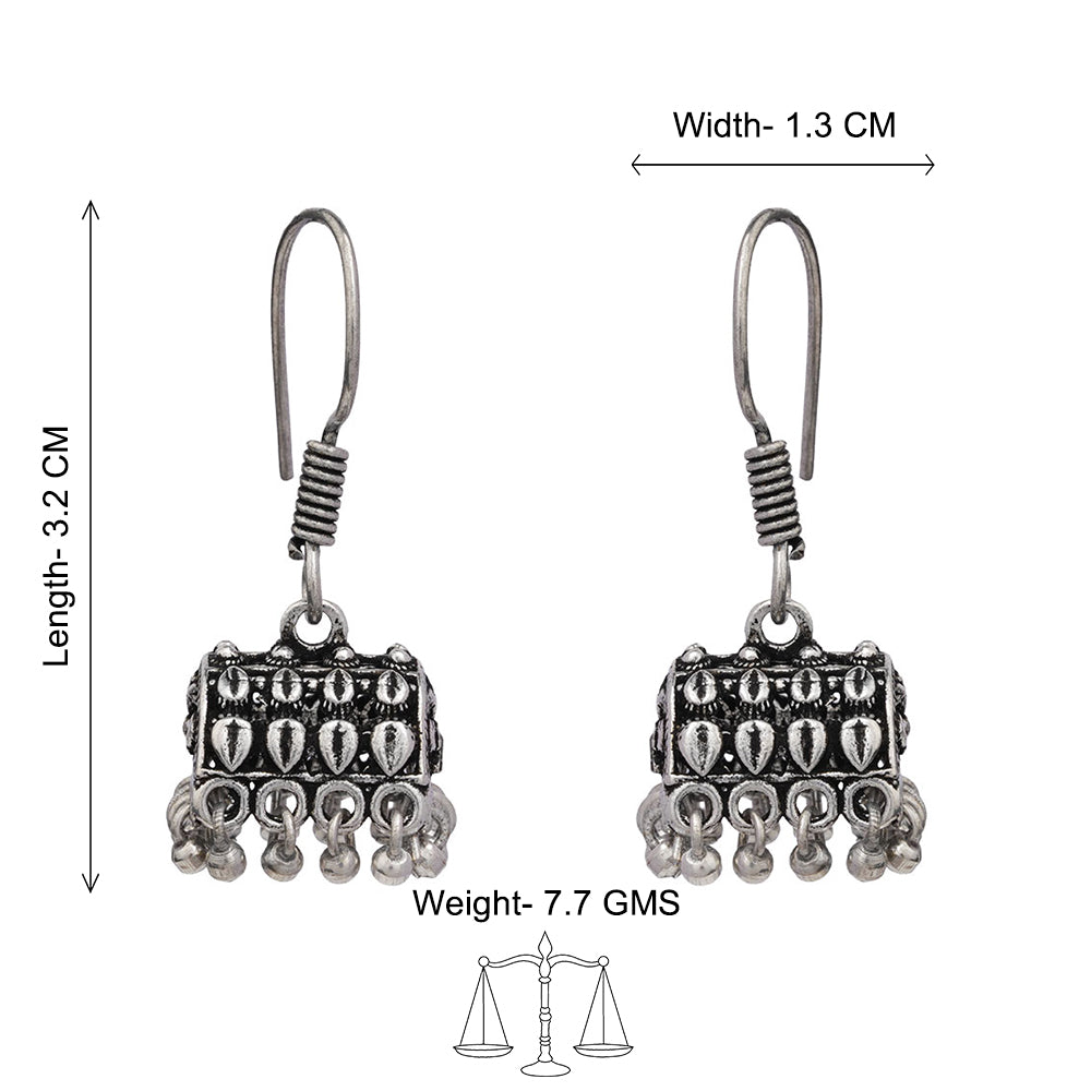 Royal Triple Bell Layered Jhumka Earring (Dark Maroon) Tiny Twinkle jhumki earring (Silver) Combo set