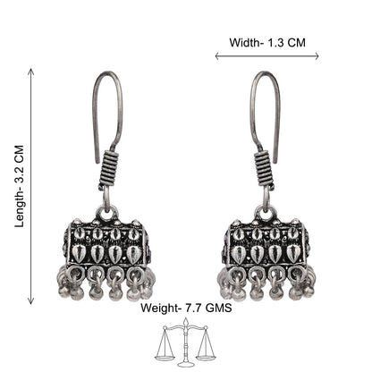 Royal Triple Bell Layered Jhumka Earring (Dark Maroon) Tiny Twinkle jhumki earring (Silver) Combo set