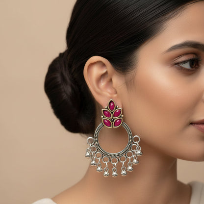 Fine Shine stud earrings (Red)&Rainbow rhine dangler earrings (Multicolored) Combo set