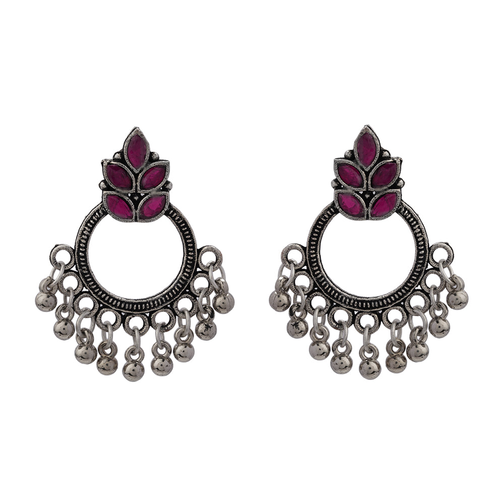 Royal Triple Bell Layered Jhumka Earring (Dark Maroon) Fine Shine stud earrings (Red) Combo set