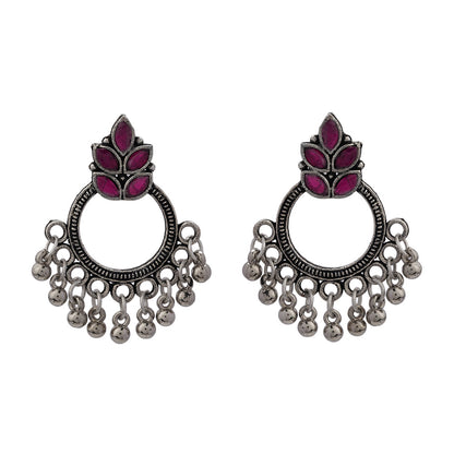 Royal Triple Bell Layered Jhumka Earring (Dark Maroon) Fine Shine stud earrings (Red) Combo set