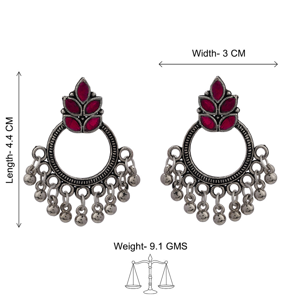 Royal Triple Bell Layered Jhumka Earring (Dark Maroon) Fine Shine stud earrings (Red) Combo set