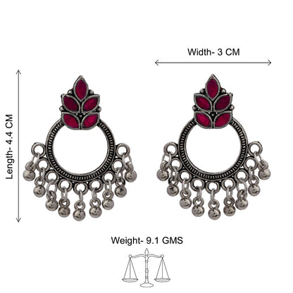 Royal Triple Bell Layered Jhumka Earring (Dark Maroon) Fine Shine stud earrings (Red) Combo set