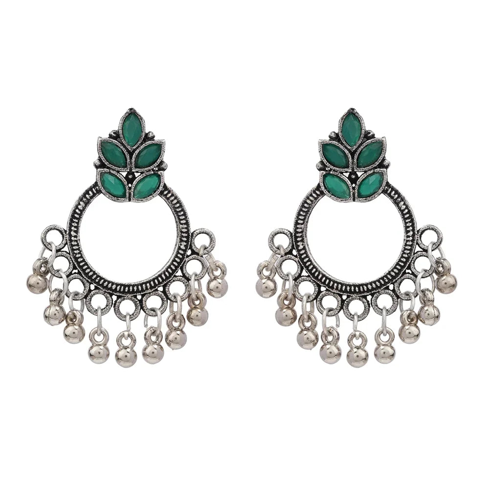 Carved Charm Dangler earrings (White) Fine Shine stud earrings (Green) Combo set