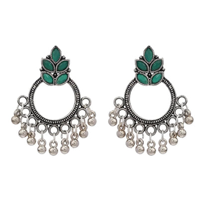 Carved Charm Dangler earrings (White) Fine Shine stud earrings (Green) Combo set