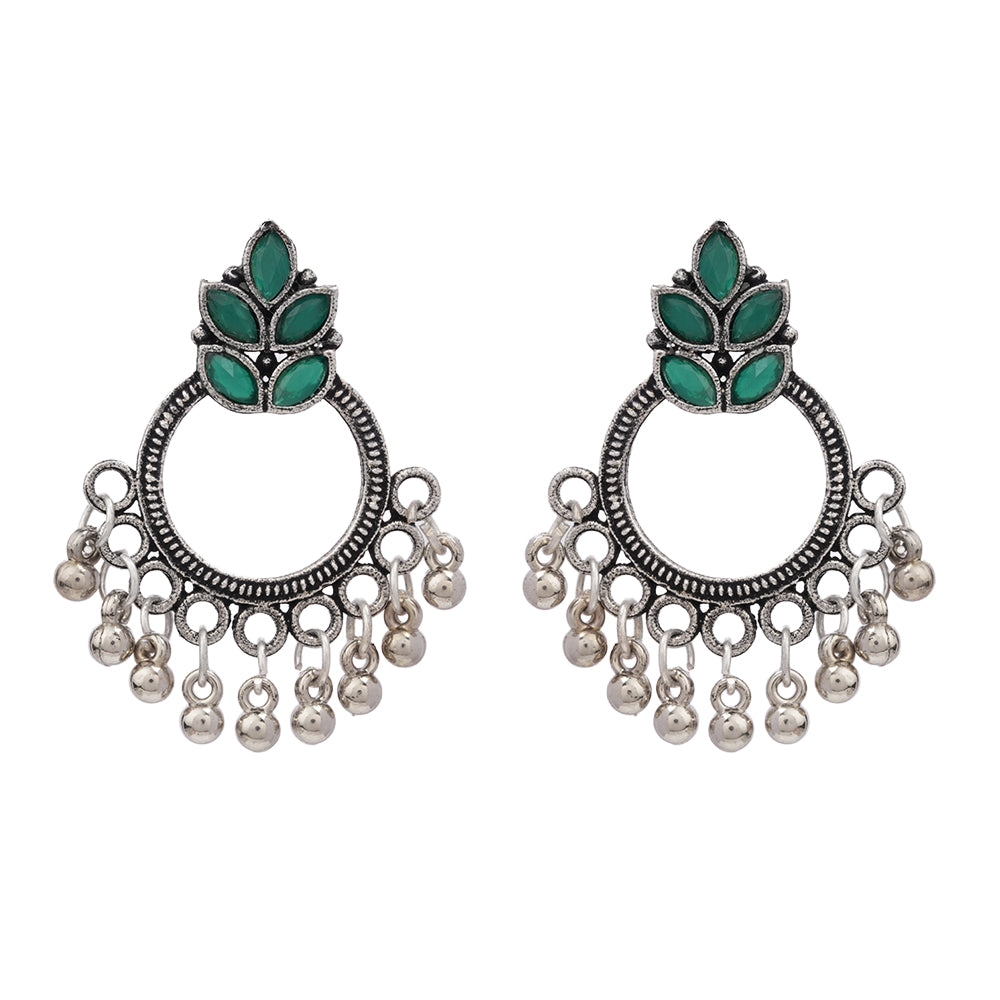 Carved Charm Dangler earrings (White) Fine Shine stud earrings (Green) Combo set