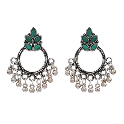 Carved Charm Dangler earrings (White) Fine Shine stud earrings (Green) Combo set