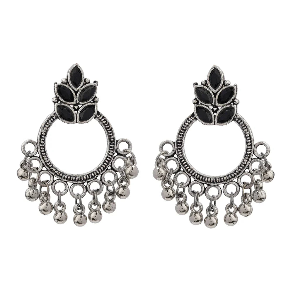 Peacock glow stone studded dangler earrings (White) Fine Shine stud earrings (Black) Combo set