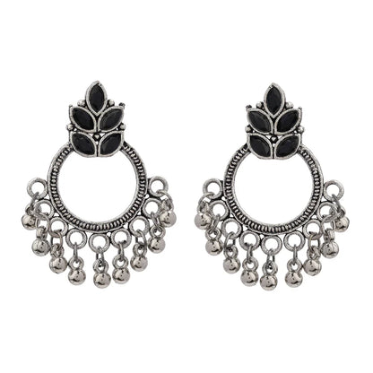 Peacock glow stone studded dangler earrings (White) Fine Shine stud earrings (Black) Combo set