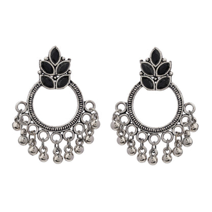 Leaf Cascade jhumki earrings (Red) Fine Shine stud earrings (Black) Combo set