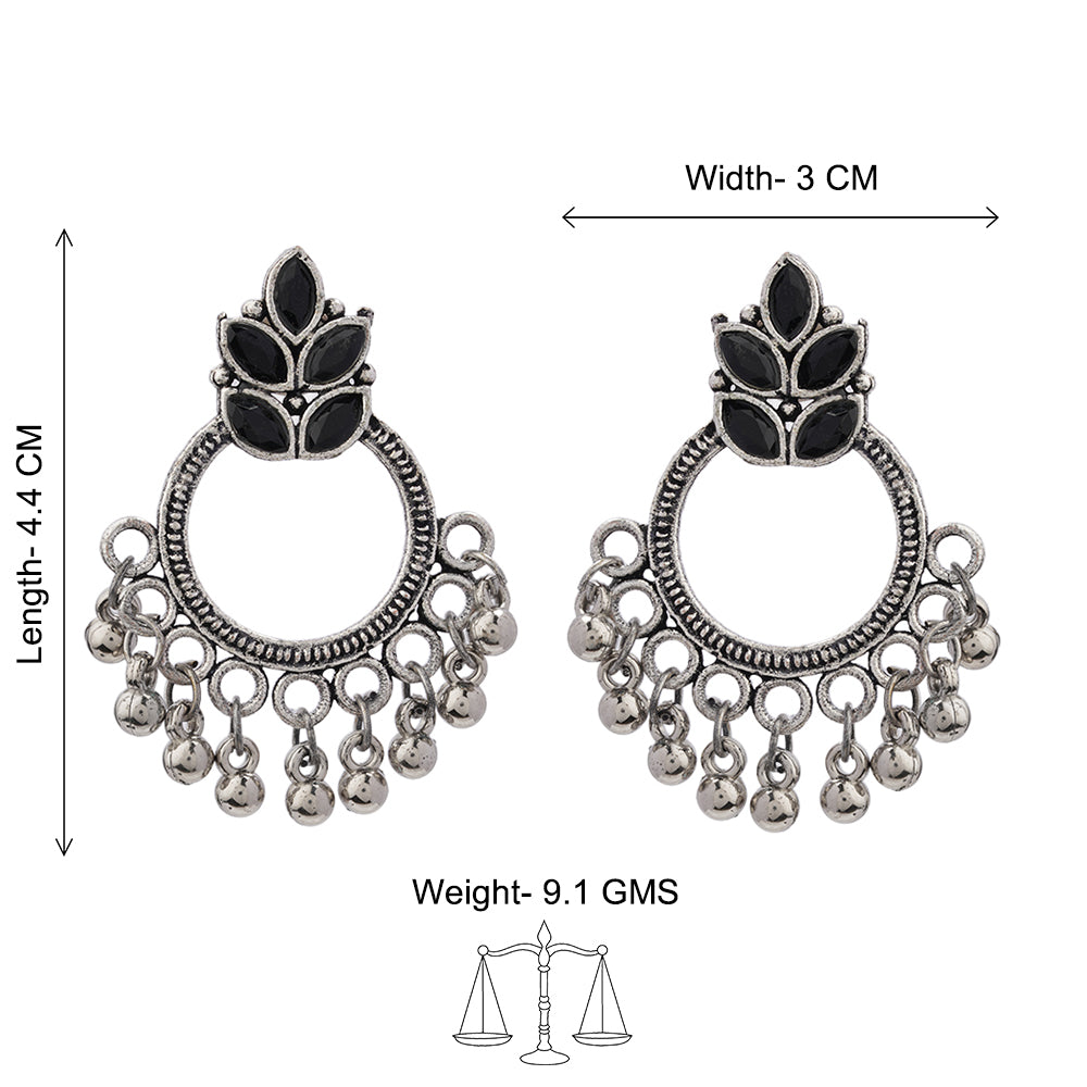 Peacock glow stone studded dangler earrings (White) Fine Shine stud earrings (Black) Combo set
