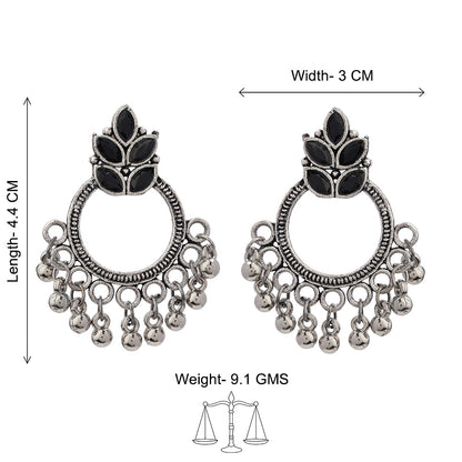 Carved Charm Dangler earrings (White) Fine Shine stud earrings (Black) Combo set