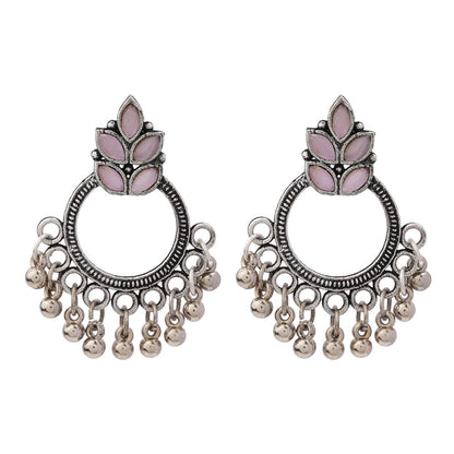 Royal Triple Bell Layered Jhumka Earring (Dark Maroon) Fine Shine stud earrings (Baby Pink) Combo set