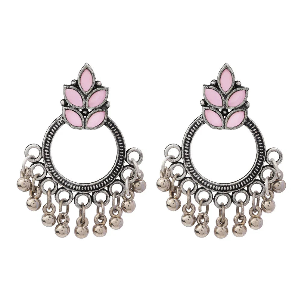 Royal Triple Bell Layered Jhumka Earring (Black) Fine Shine stud earrings (Baby Pink) Combo set
