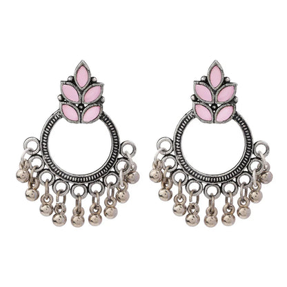 Royal Triple Bell Layered Jhumka Earring (Black) Fine Shine stud earrings (Baby Pink) Combo set