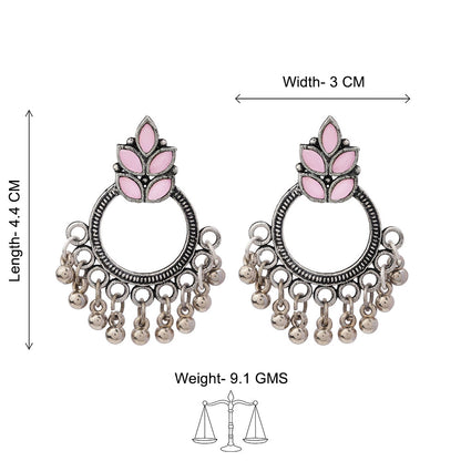 Royal Triple Bell Layered Jhumka Earring (Black) Fine Shine stud earrings (Baby Pink) Combo set