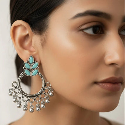 Royal Triple Bell Layered Jhumka Earring (Black) Fine Shine stud earrings (Mint) Combo set