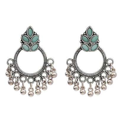 Carved Charm Dangler earrings (White) Fine Shine stud earrings (Mint) Combo set