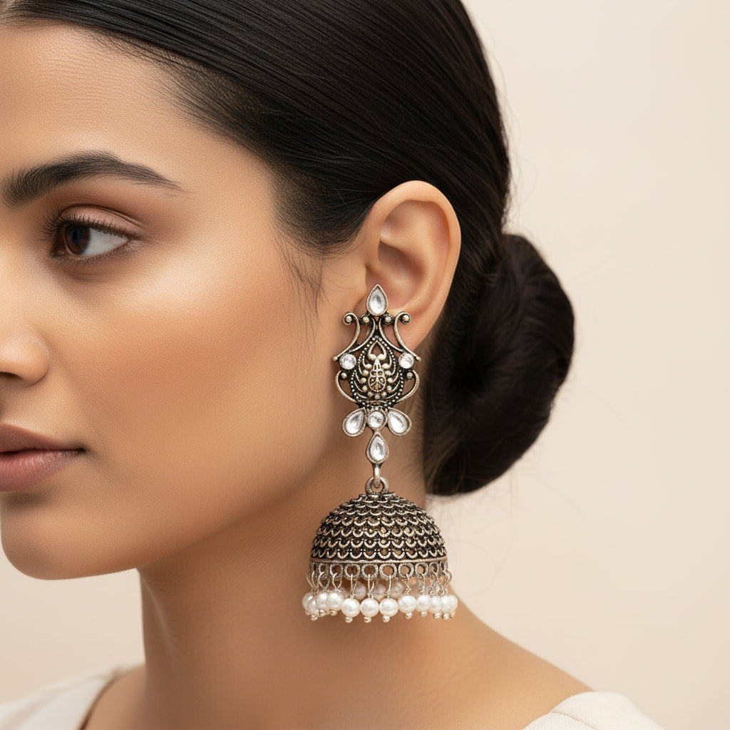 Fine Shine stud earrings (Red)&Sapphire Seher pearl jhumka earrings (White) Combo set