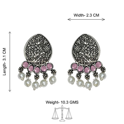 Peacock glow stone studded dangler & Zari carving drop stud earring Combo set