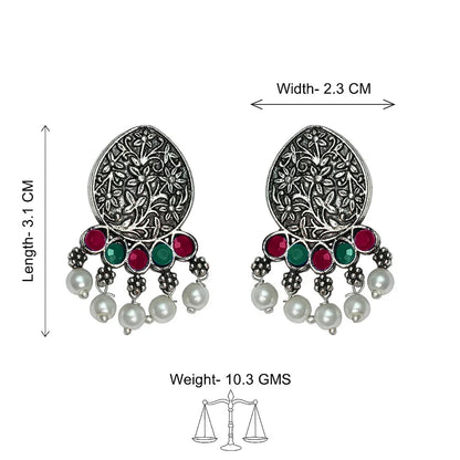 Peacock glow stone studded dangler & Zari carving drop stud earring Combo set