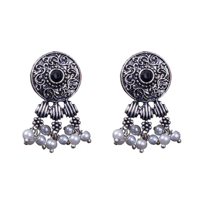 Royal Triple Bell Layered Jhumka Earring (Black) Button rays stud earring (Black) Combo set
