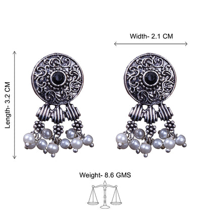 Royal Triple Bell Layered Jhumka Earring (Black) Button rays stud earring (Black) Combo set