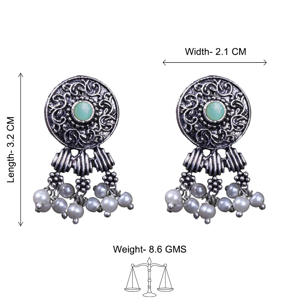 Peacock glow stone studded dangler & Button rays stud earring Combo set