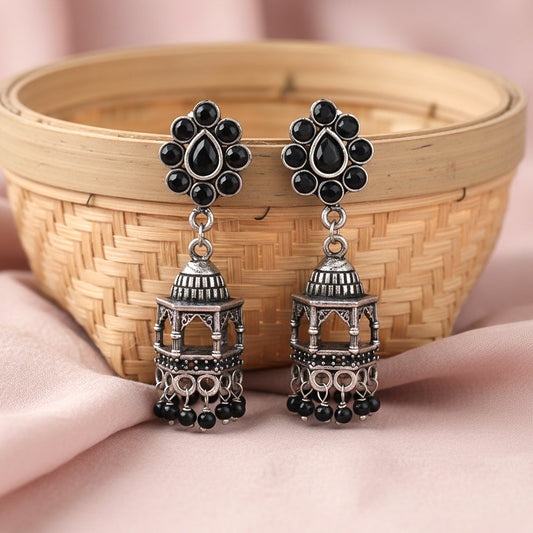 Floral Jharokha jhumki earrings (Black)