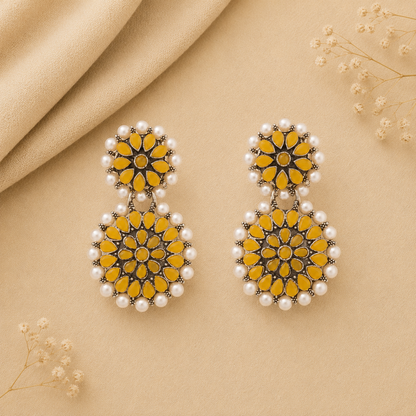 Double boho floral dangler earring (Yellow)