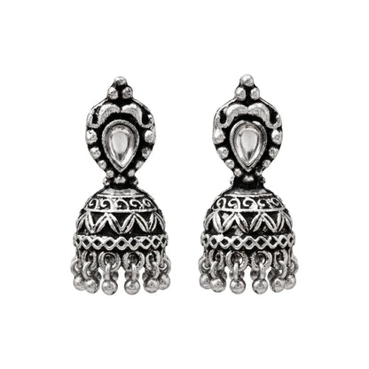 Peacock glow stone studded dangler earrings (White) Jharokha stone studded jhumki earring (White) Combo set