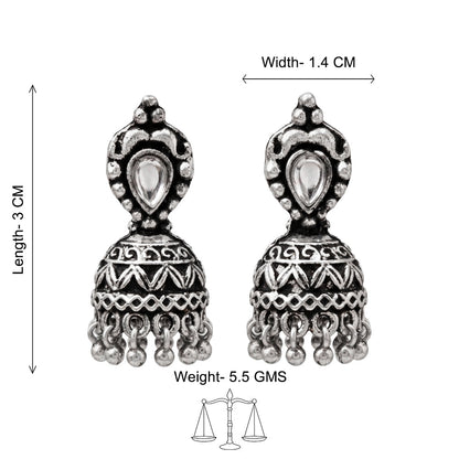 Royal Triple Bell Layered Jhumka Earring (Black) Jharokha stone studded jhumki earring (White) Combo set