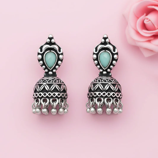 Jharokha stone studded jhumki earring (Mint)