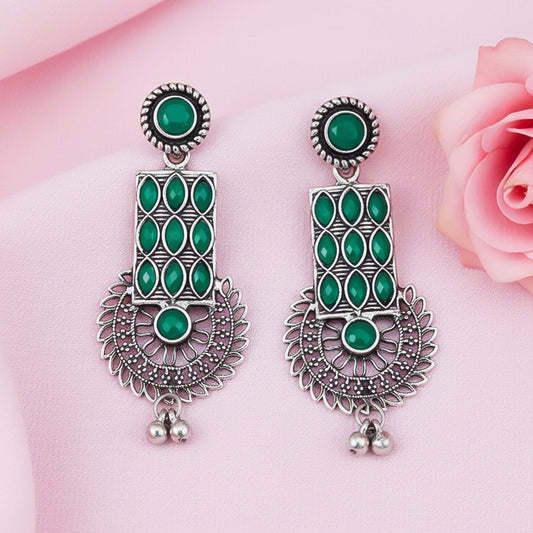 Mystic Chakra stone studded dangler earring (Green)